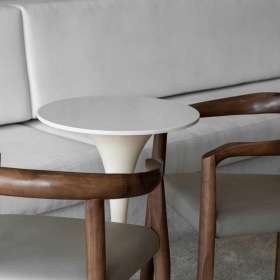 a table and chairs in a room
