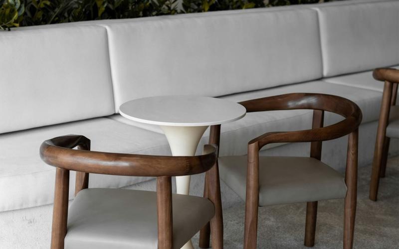 a table and chairs in a room