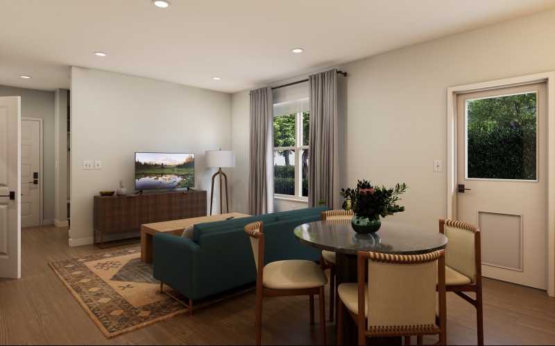 a table and chairs in a room
